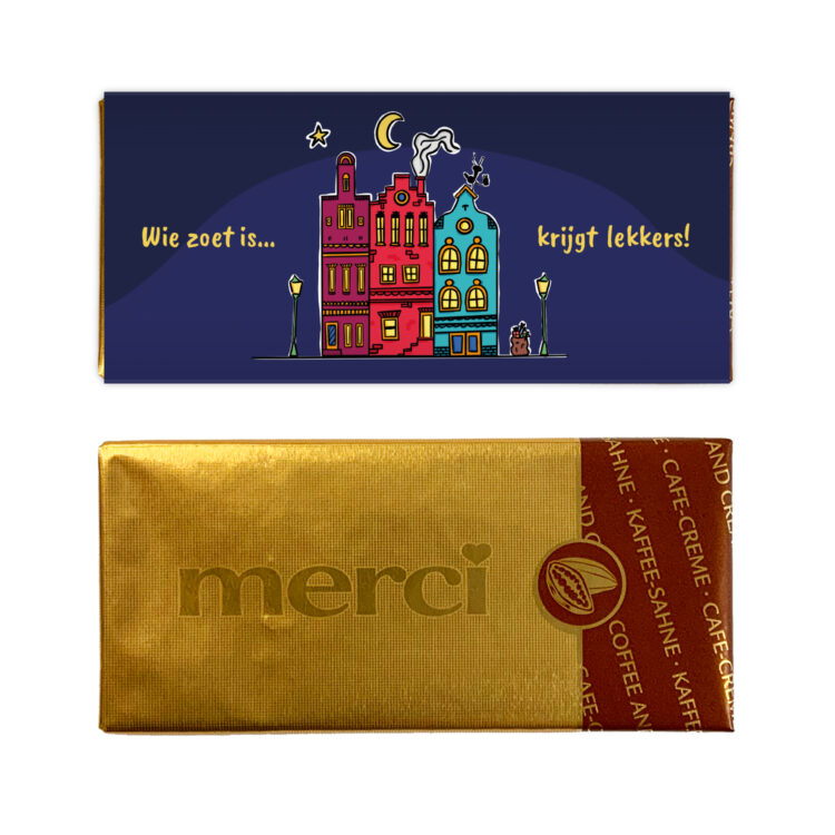 Sinterklaas chocolade Merci mini reep met huisjes