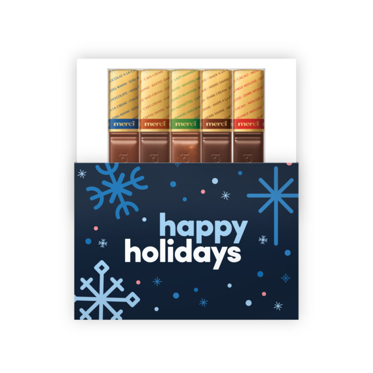 Happy holidays Merci chocolade