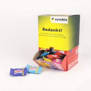 Doos Tiny Tony's 900 gram met gepersonaliseerde sleeve bedrukt in eigen ontwerp